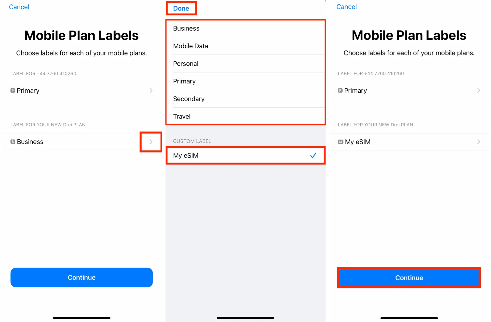eSIM auf dem iPhone benennen