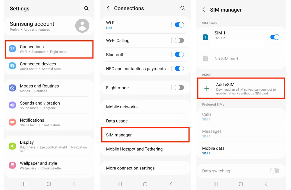 eSIM auf Samsung installieren – Einstellungen
