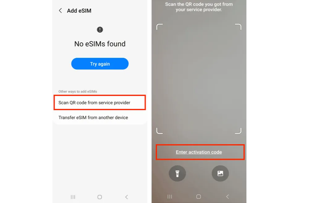 eSIM manuell einrichten (Samsung) – Aktivierungscode